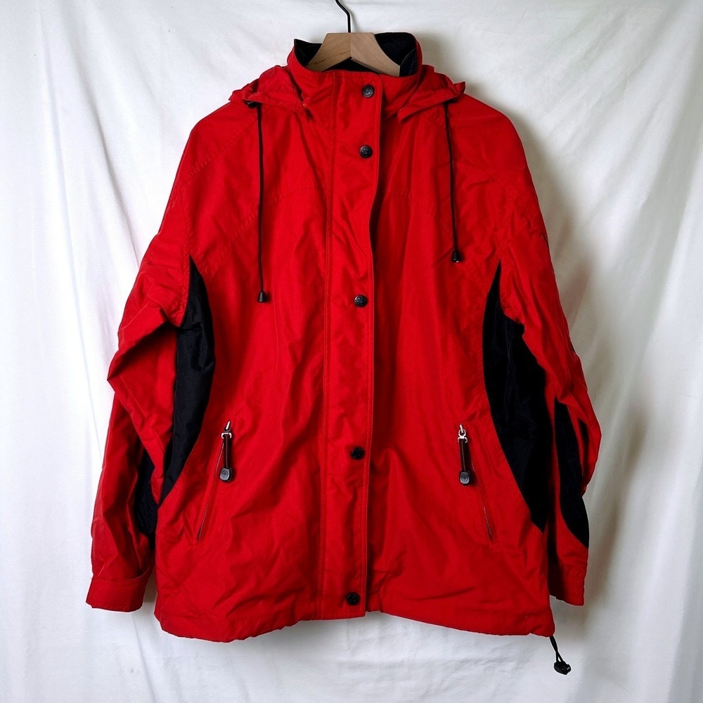 North End Unisex Windbreaker Jacket Red Size L Stowable Hood All Climate Wear